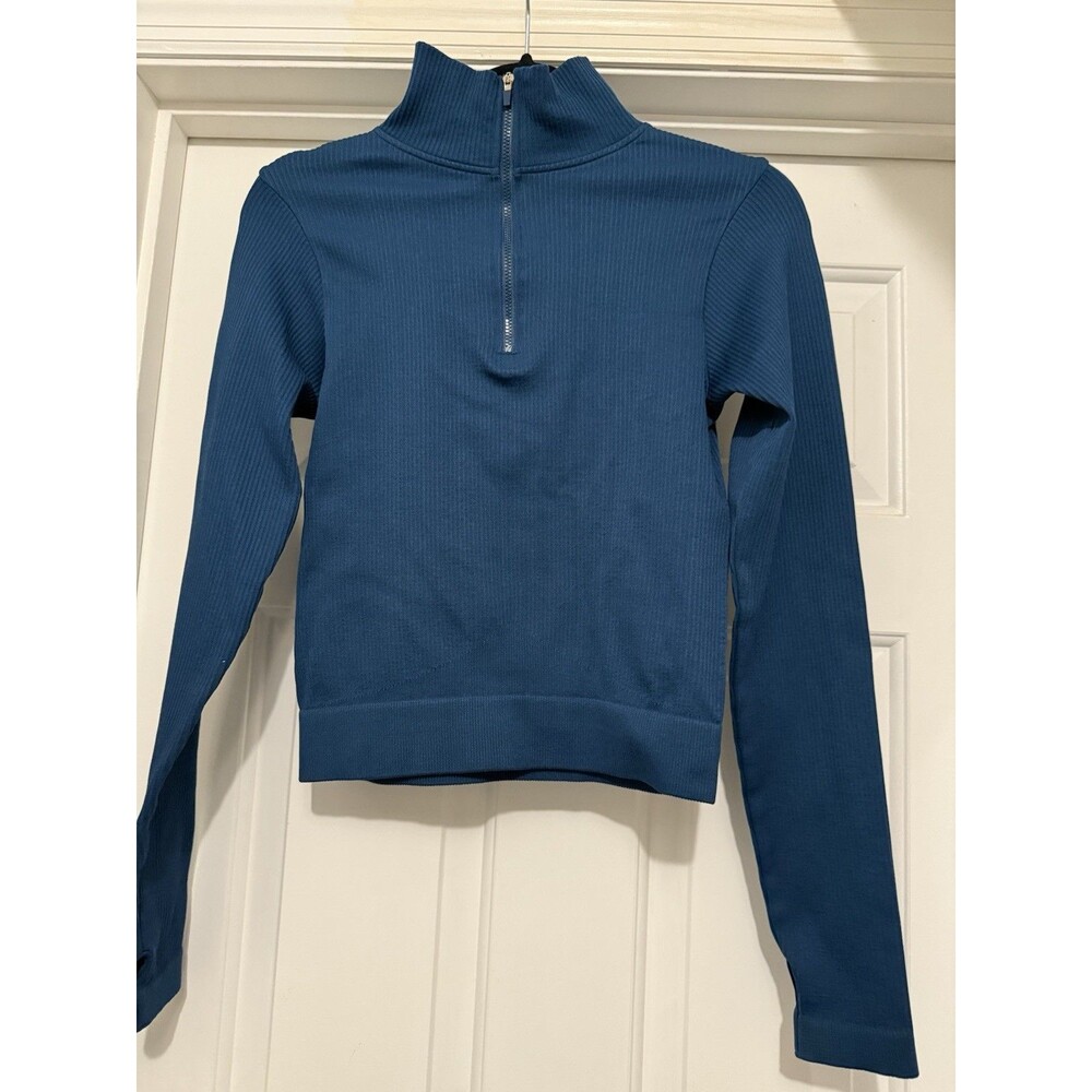 Women's Long Sleeve Active Ribbed Zip Top with Thumb Holes,